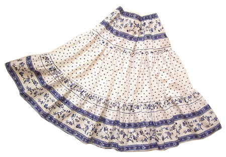 Provence tiered skirt, long (Paradou. white x blue)